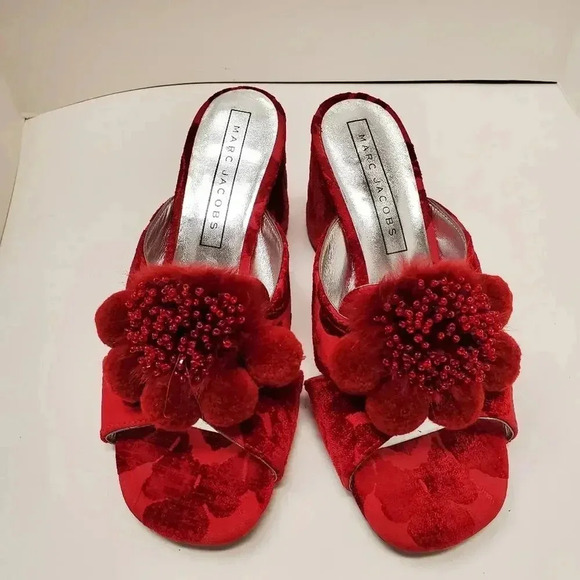 Marc Jacob EMBELLISHED VELVET-DAMASK MULES IN RED Size 39.5 - Picture 6 of 11
